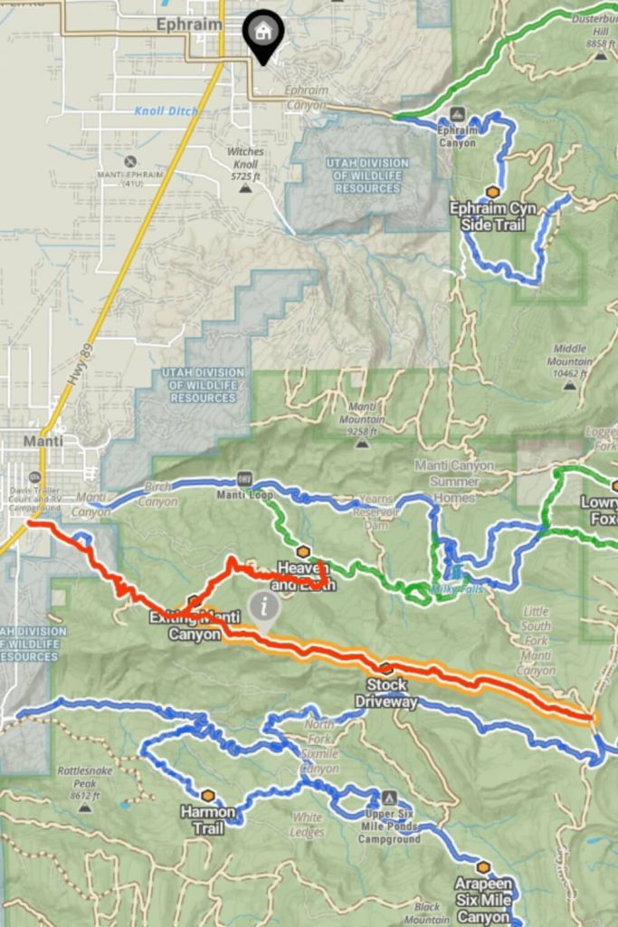 Exiting Manti Canyon and Stock Driveway Map