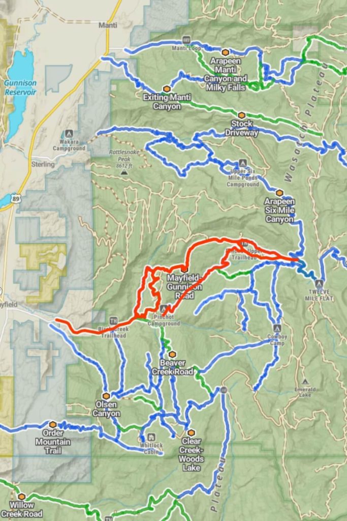 Mayfield-Gunnison Road, Birch Creek Trail, Pinchot Trail and Giant Aspen Trail​