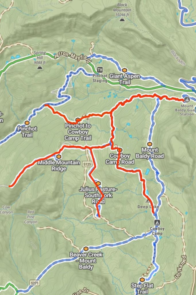 Pinchot to Cowboy Camp Trail Cowboy Camp Road and Julius Pasture South Fork Road Map