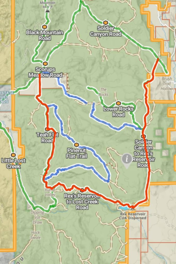 Teah Flat Road, Rex's Reservoir to Lost Creek Road, and Soldier Canyon to Rex's Reservoir Road