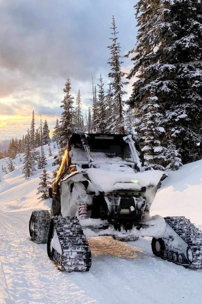 Snow Trail Exploration Activities with UTV Tracks in winter